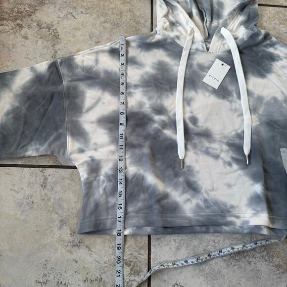 Elodie Women’s Large Crop Hoodie Gray Tie Dye Long Sleeve Oversized NWT - Picture 4 of 8